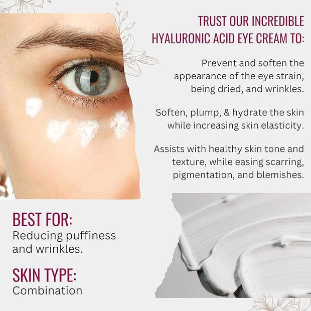 Hyaluronic Acid Eye Cream with Plant Extracts, Manuka Honey, Eye Bright Extract & Vitamin E | Plant Based Formula | Carefu...