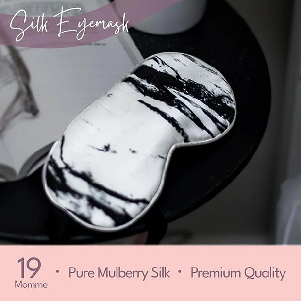 Celestial Silk Mulberry Silk Sleep Eye Mask with Adjustable Elastic Strap (Normal - Adjustable, White Marble) - Product Image