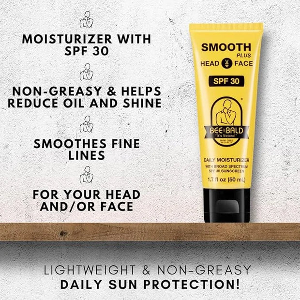 Bee Bald SMOOTH PLUS Head & Face Moisturizer with SPF 30 Sunscreen Lotion Protecting Skin From Harmful UVA/UVB Rays While ...