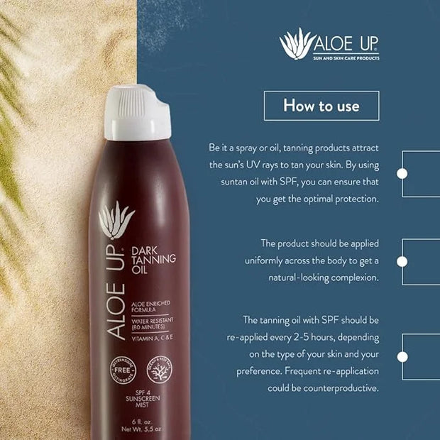 Aloe Up SPF 4 Dark Tanning Oil - Body and Face Tanning Continuous Spray for Outdoor Sun - With Sunscreen, Pure Aloe Vera, ...