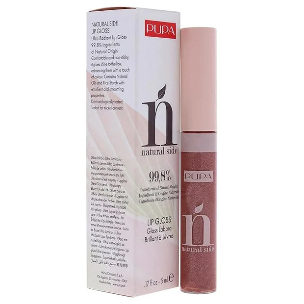 Pupa Milano Natural Side Lip Gloss - High Shine And Color Payoff - Nourishing Formula - Made With Natural Ingredients - En...