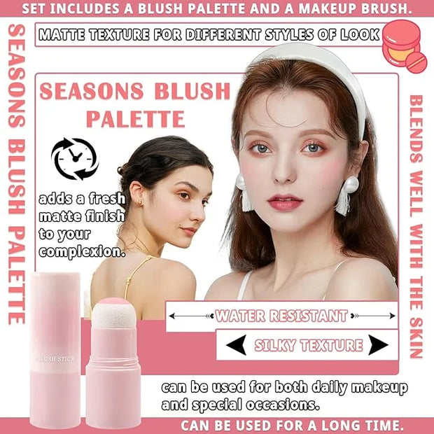 Blush Stick for Cheeks,Face Matte Contour Blush Makeup,Buildable Shimmer Facial Cheek Blusher Shades,Blendable Cosmetic Ma...