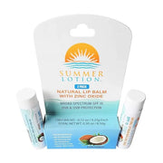 Natural Lip Balm with Zinc Oxide Sunblock by Summer Lotion, SPF 15 Lip Sunscreen 2-Pack, Water Resistant Chapstick, SPF Li...