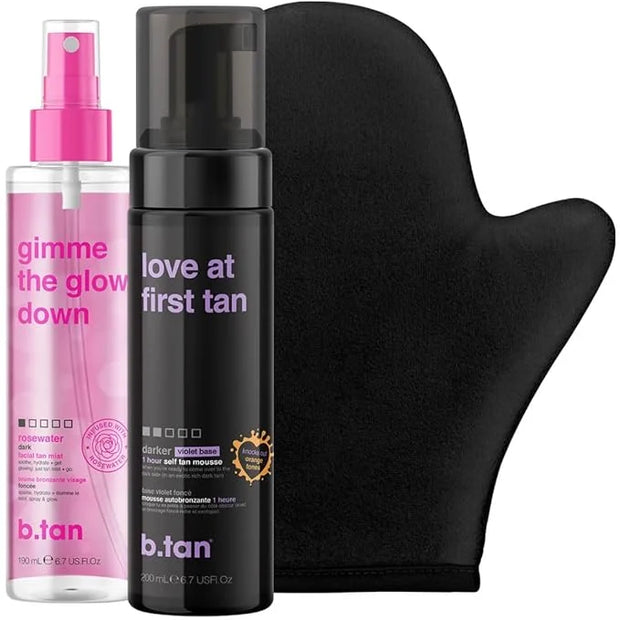 b.tan Violet Self Tan Foam & Face Mist Kit | Lovers Bundle - Dark Sunless Tanning Mousse, Bronzing Glow Gradual Facial + B...