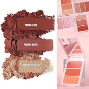 3D Blush Palette, Multi-Use Makeup Contour Pressed Powder Long-Lasting Pigment Cheekbones Contouring Blush Blendable Natur...