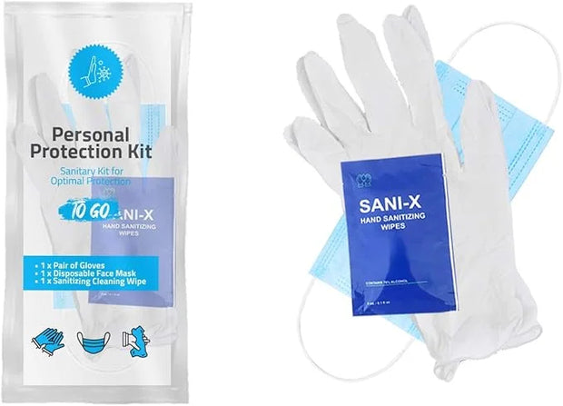 All-in-One Personal Protection Kits to GO - 10 Pack - With Plastic Gloves, Hand Cleansing Wipes, Disposable Face Mask - Pr...