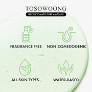 Green Tomato Pore Ampoule with Green Tomato, Witch Hazel and Hyaluronic Acid for Face Moisturizer and Pore Minimizing Trea...