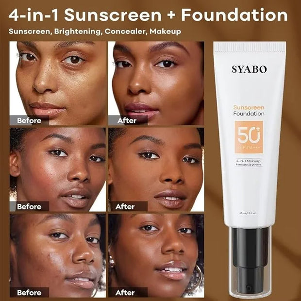 Tinted Face Sunscreen, SPF 50 Sunscreen for Face, Hydrating Sun Essence, Concealer Sunscreen, Lightweight Travel Size Agai...