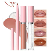3-in-1Beige Nude Matte Lip Stain Kit | Waterproof Lip Liner + Hydrating Matte Lip Gloss + Nourishing Lip Oil | Long Lastin...