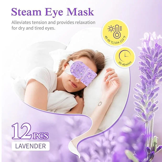Steam Eye Mask, 12 Pack Lavender Heated Eye Masks, Disposable Moist Heat Compress for Dry Eyes, Warm Sleep Eye Mask for Pu...