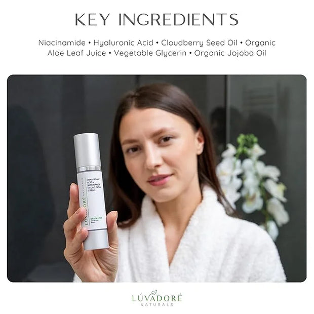Hyaluronic Acid Niacinamide Facial Cream – Hydrating Face Moisturizer for Plump, Radiant Skin – Fast Absorbing Non-Greasy ...