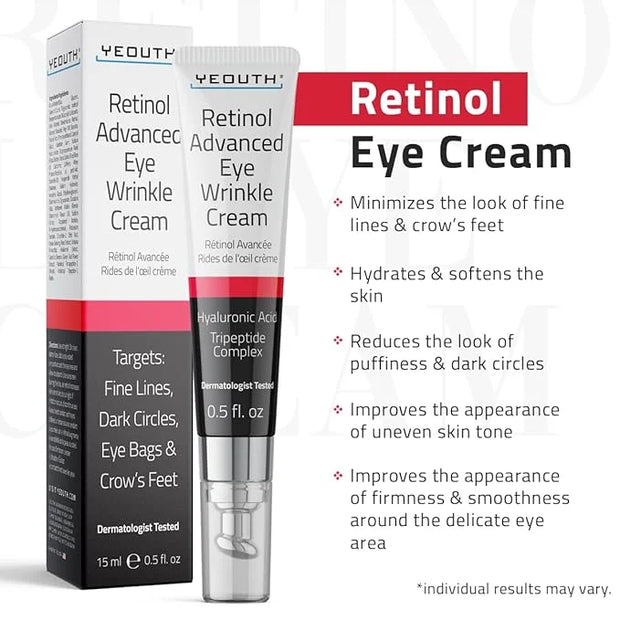 YEOUTH Retinol Eye Cream Anti Aging, Firming Under Eye Cream for Puffiness and Bags Under Eyes for Wrinkles and Dark Circl...