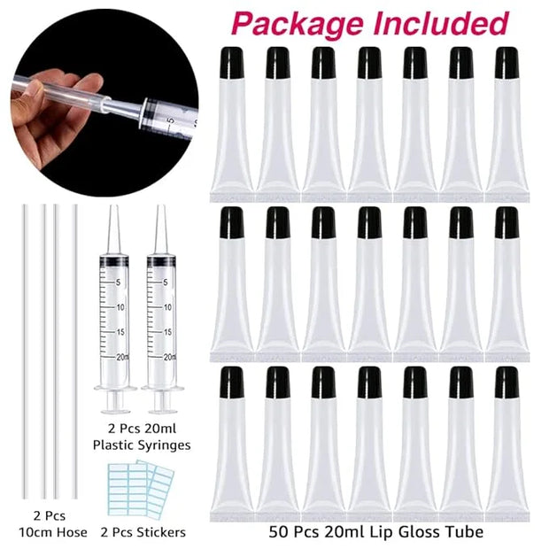 AMORIX 50PCS Lip Gloss Tubes 20ml Black Cap Lip Gloss Containers Empty Lip Balm Tubes Cosmetic Lipgloss Tubes + 2 x 20ml S...