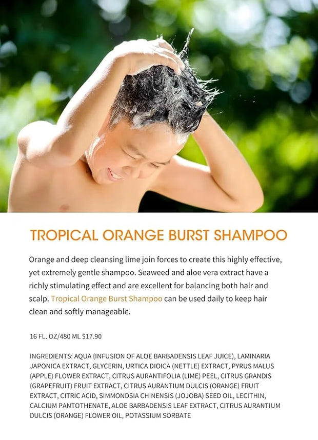 Clean Kids Naturally Tropical Orange Burst Shampoo, All-Natural, Gluten-free, Vegan, and Cruelty-free, Paraben-free, 16 oz...