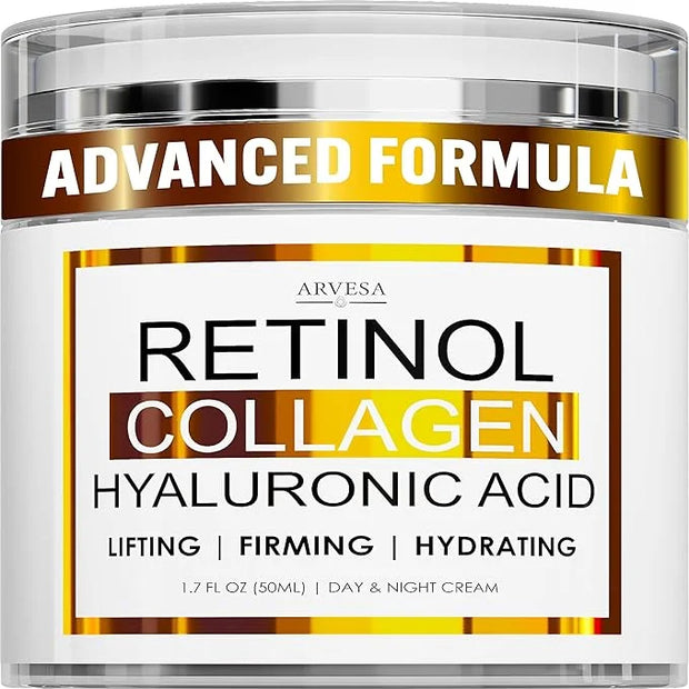 Retinol Cream for Face - Facial Moisturizer with Collagen and Hyaluronic Acid - Anti Aging Face Cream for Women and Men - ...