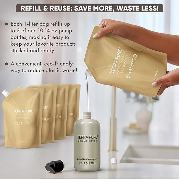 Terra Pure Spa Collection 1 Liter Conditioner Refill Bag For Soap Dispensers | Bulk Toiletries for Vacation Rentals, and H...