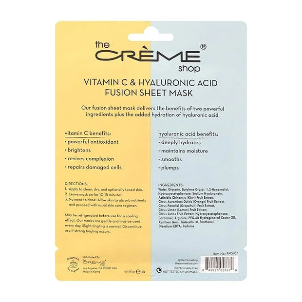 The Crème Shop - Vitamin C & Hyaluronic Acid Fusion Full Face Masks, Korean Facial Skin Care and Moisturizer - Hydrating, ...