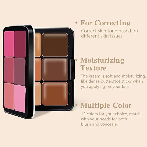 12 Colors Color Correcting Concealer Foundation Palette, Cream