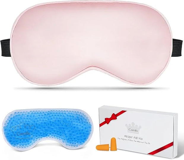 Cooling Eye Mask for Sleeping, Silk Sleep Mask w/Gel Eye Mask, Heated Eye Masks, Blindfold Eye Cover Women Sleeping Mask f...