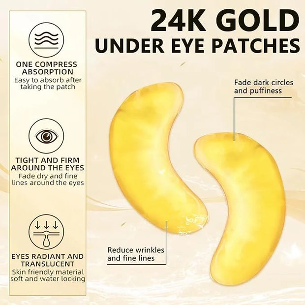 Under Eye Patches (30 Pairs) - 24K Gold Under Eye Mask Enriched with Collagen Reduce Dark Circles, Puffy Eyes, Undereye Ba...