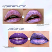 Purple Glitter Lip Gloss Liquid Lipstick, Diamond Shimmer Metallic Sparkly Iridescent Chameleon Lilac Lip Gloss Gift for W...