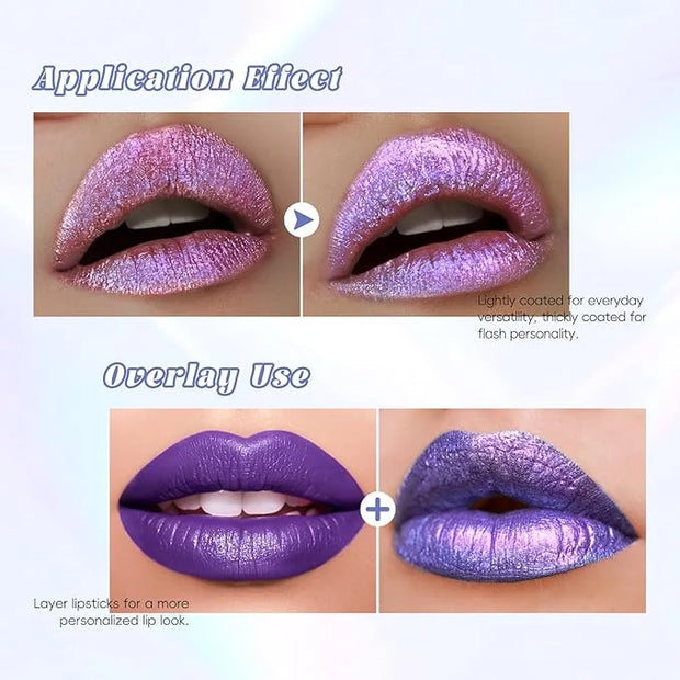 Purple Glitter Lip Gloss Liquid Lipstick, Diamond Shimmer Metallic Sparkly Iridescent Chameleon Lilac Lip Gloss Gift for W...