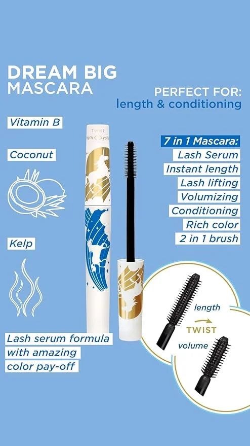 Pacifica Dream Big Mascara – Black Magic 7-in-1 Lash Extending Mascara, Twist-Adjust Brush for Length & Volume, Lash Serum...