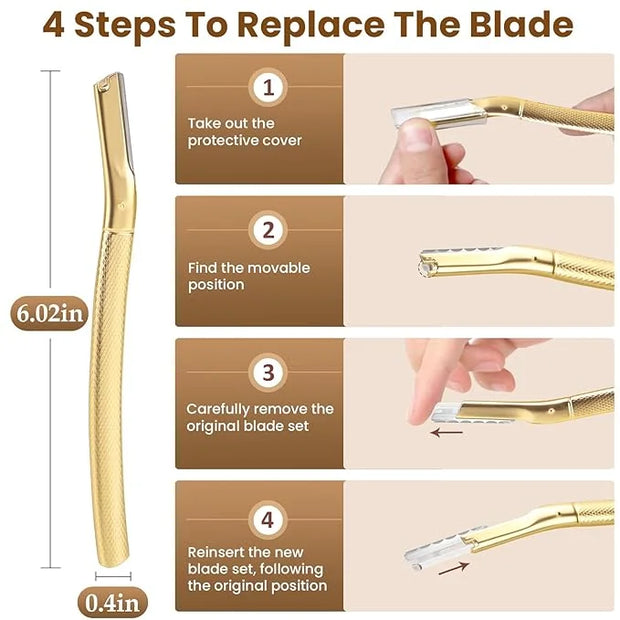 Dermaplaning Tool for Face, Dermaplane Razor for Peach Fuzz with Metal Grip, Professional Eyebrow Razor for Women, Facial ...