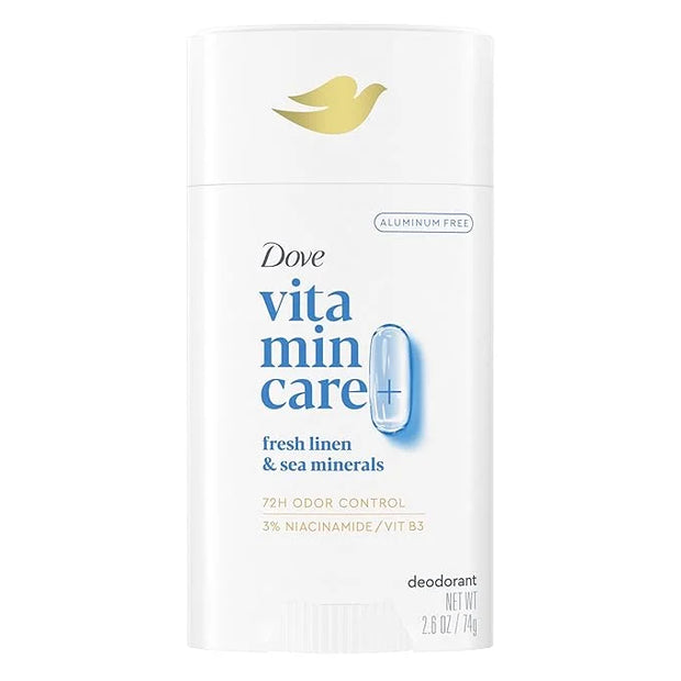 Dove VitaminCare+ Deodorant Stick Fresh Linen & Sea Mineral Aluminum Free 2.6 oz - Product Image