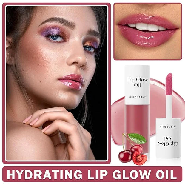 CAHIUYOA Cherry Lip Glow Oil Moisturizing Plumping Lip Gloss Lip Plumper Gloss Lip Oil Tinted Lip Balm Lip Care for Women ...