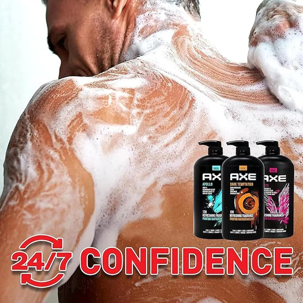 Axe Men's Body Wash Variety Set, Set of 3 Scents, Axe Dark Temptation, Apollo and Excite Body Wash, 3in1 Body and Face Was...