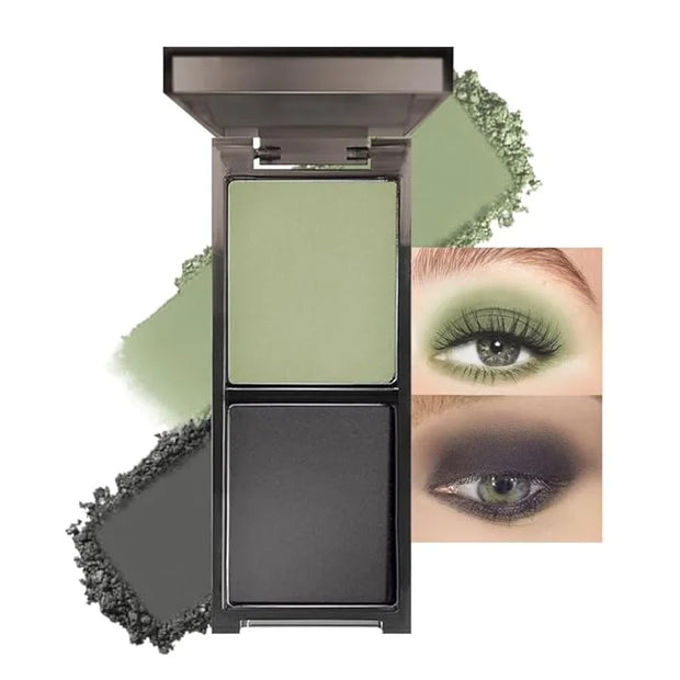 Green Black Two Color Matte Shimmer Glitter Eyeshadow,Bright High Pigment Eye Shadow Powder,Professional Long-Lasting Wate...