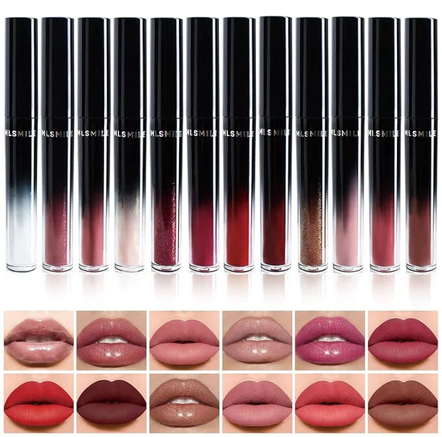 12PCS Lip Gloss Set, Shiny & Matte Lip Glow Oil, Long-Lasting Lip Glaze for Women & Girls, Non-Sticky Lip Makeup Kit with ...