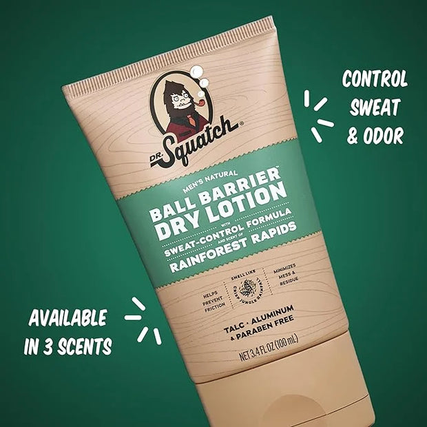 Dr. Squatch Ball Barrier Dry Lotion, No Mess Body Powder Lotion for Men, Made With Natural Ingredients - 2-Pack Wood Barre...