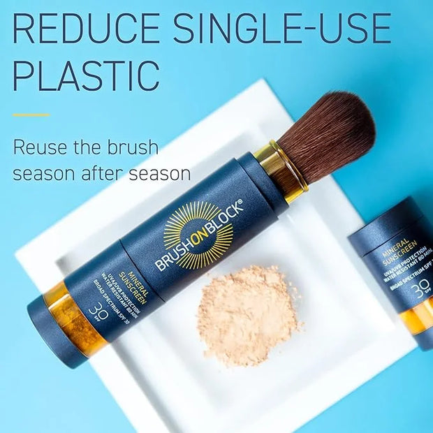 Brush On Block Mineral Sunscreen Powder Refill, Natural Broad-Spectrum SPF 30, Safe for Sensitive Skin, UVA UVB Face Prote...