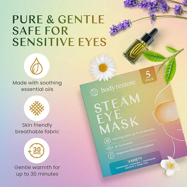 Body Restore Self Heated Steam Eye Mask 5 Pack - Fathers Day Unique Gifts for Dad, Relaxation Gifts for Her and Him, Best ...