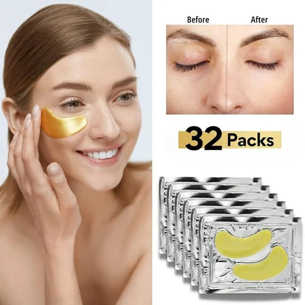 32 Pairs 24K Gold Under Eye Patches with 4 pieces of Lip Mask, Anti-Aging Eye Mask, Under Eye Mask Dark Circles and Puffin...