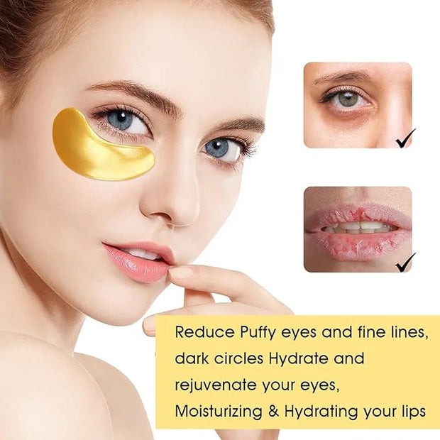Adofect 40 Pairs Under Eye Patches and Lip Mask 24K Gold Eye Mask for Puffy Eyes Collagen Lip Masks and Crystal Eye Mask R...