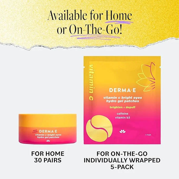 Derma E Vitamin C Bright Eyes Hydro Gel Under Eye Patches (5 Pairs), Allantoin, Caffeine & Vitamin B3, Eye Masks to Helps ...