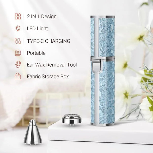 Facial Hair Remover for Face Lip, Electric 2 in 1 Face Shaver and Eyebrow Trimmer, Rechargeable Blue Nose Hair Trimmer for...