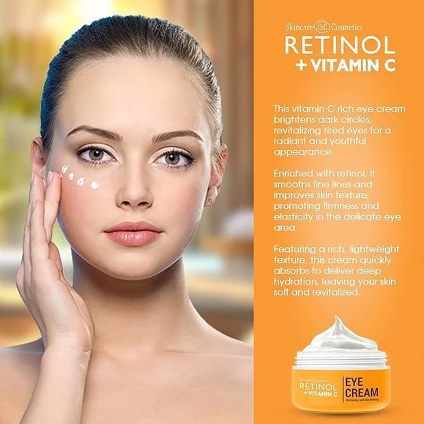 Retinol + Vitamin C Eye Cream - Anti-Aging, Dark Circle & Puffiness Treatment for Smooth, Firm Skin - Hydrating & Nourishi...