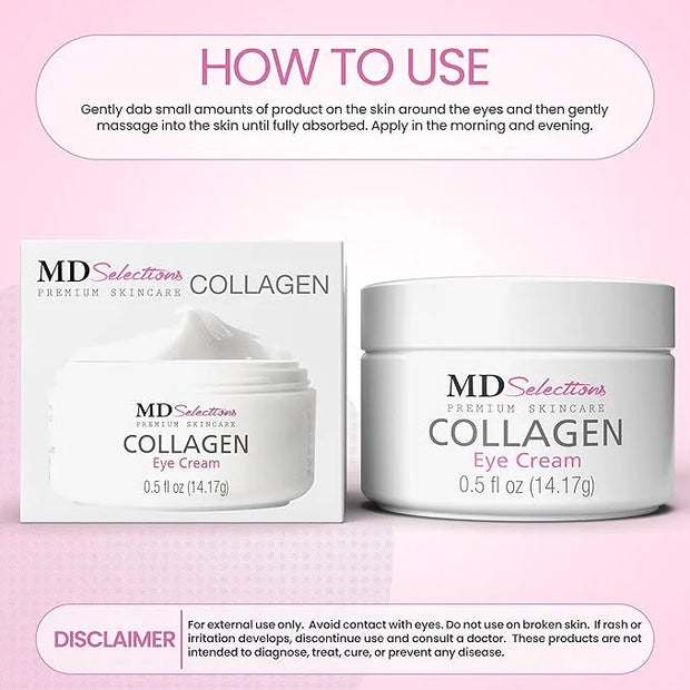 Collagen Eye Cream with Hyaluronic Acid, Under Eye Cream for Puffiness, Under Eye Bags, Hydrating Under Eye Cream, Eye Ski...