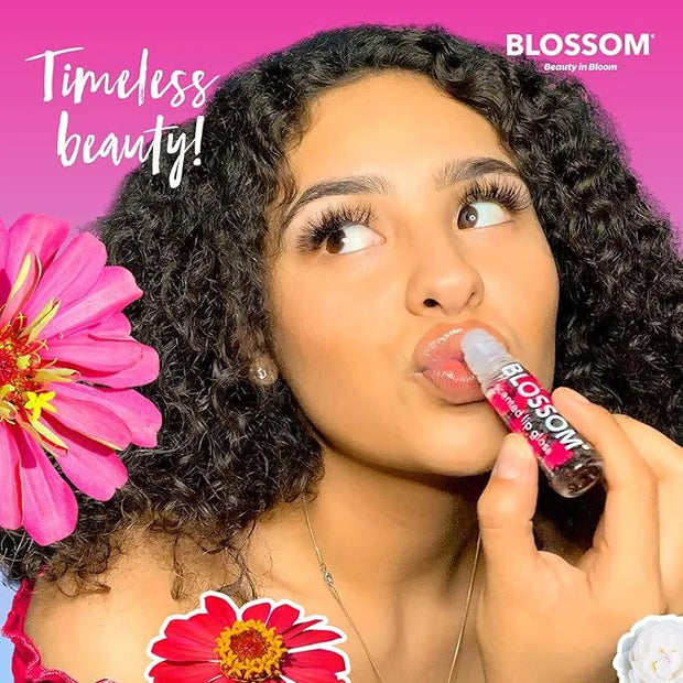 Blossom Roll on Lip Gloss, Scented Clear High Shine Moisturizing Lip Oil, Non Sticky, Infused with Real Flowers, Made in U...