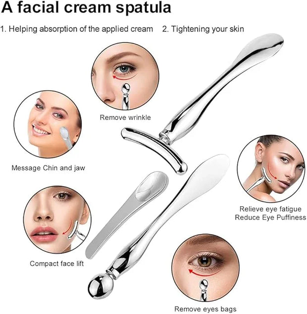 3 Pcs Metal Eye Cream Applicator Tool, Eye Roller Massage Sticks and Makeup Cream Spoon, Facial Massager for Reducing Puff...