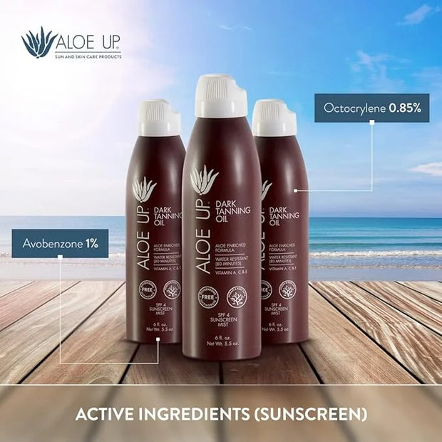 Aloe Up SPF 4 Dark Tanning Oil - Body and Face Tanning Continuous Spray for Outdoor Sun - With Sunscreen, Pure Aloe Vera, ...