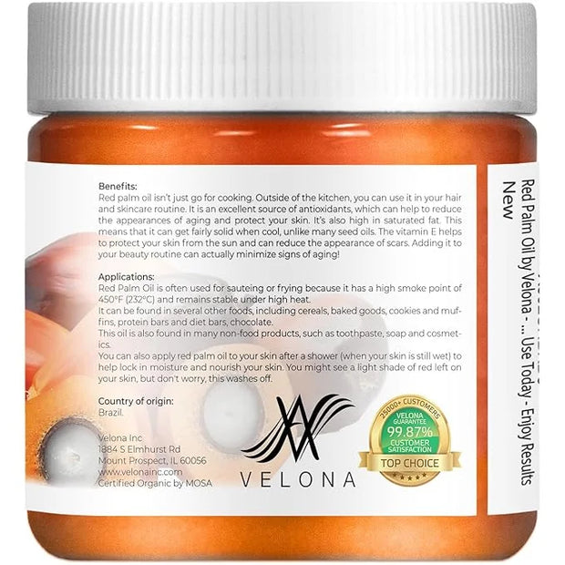velona USDA Certified Organic Red Palm Oil 4 Fl Oz | Food and Cosmetic Grade | in jar | Extra Virgin, Cold Pressed | Skin,...
