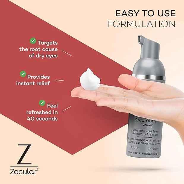 ZocuFoam Eyelid Cleanser - Foaming Eyelid Scrub - Natural pH Balanced Solution - 1.7 FL OZ (50mL) - Product Image