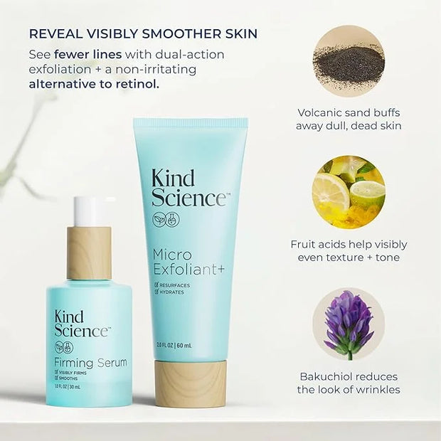 Kind Science by Ellen DeGeneres Firm + Smooth Duo, 2-Piece Skin Care Set with Micro Exfoliant & Firming Face Serum - Hyalu...