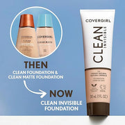 COVERGIRL Clean Invisible Foundation Makeup, Dewy & Glowy Natural Finish, Buildable Coverage, Skin-Like Smooth Look, Vegan...