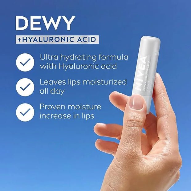 NIVEA Dewy Lip Balm with Hyaluronic Acid, Skin Care Gifts for Mom, Leaves Visibly Less Noticeable Lip Lines and No Waxy Fe...